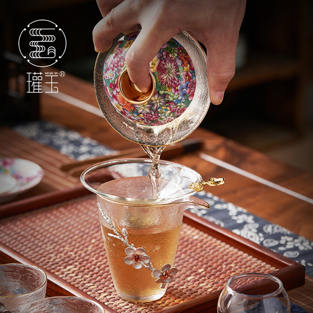 【汀和大福】琺瑯彩玻璃蓋碗茶杯大號鑲 錫三才茶碗茶具套裝 【汀和大福】琺瑯彩玻璃蓋碗茶杯大號鑲 錫三才茶碗茶具套裝